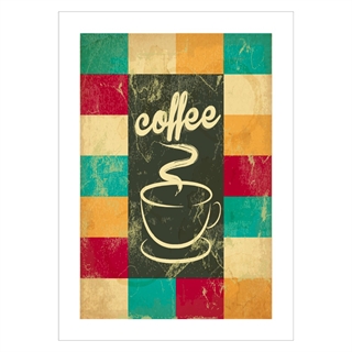 Poster mit in Würfel unterteiltem Kaffeetext