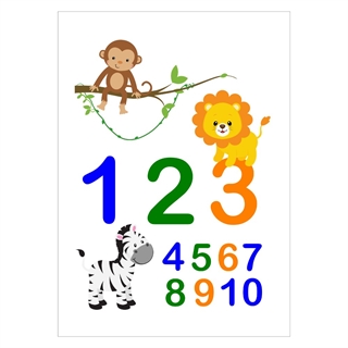 Lustiges Kinderposter mit bunten Tieren, das Ihrem Kind beibringt, bis 10 zu zählen.