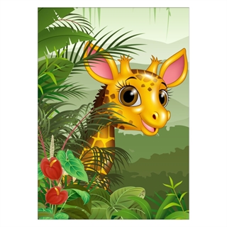 Kinderposter - Süße Giraffe, die in den Dschungel lugt