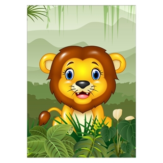 Kinderposter - Niedlich aussehender Löwe im Dschungel