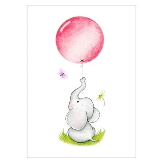 Kinderposter sitzender Elefant mit rosa Luftballon