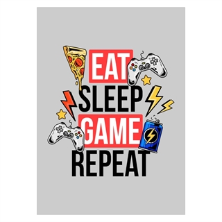 Poster mit dem Text Eat-sleep-game- Repeat mit Farben