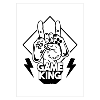 Poster mit Controller und dem Textspiel King Black & White