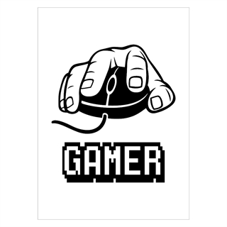 Poster mit dem Text Gamer und einer Hand an einer Maus