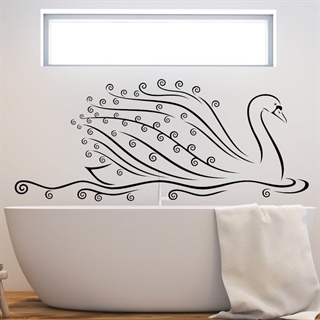 Wandtattoo fürs Badezimmer mit einem eleganten Schwan mit vielen schönen Details. Der Schwan schwimmt ruhig auf schönen Wellen.