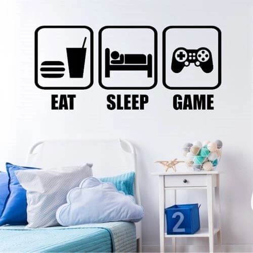 Wandtattoo mit dem Text Eat, sleep, game