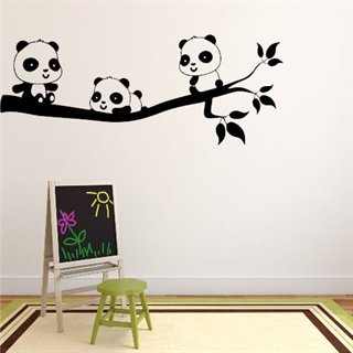Zweig mit 3 süßen Pandabären - Wandaufkleber