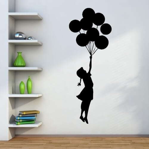 Mädchen fliegt mit Luftballons - Wandtattoo von Banksy