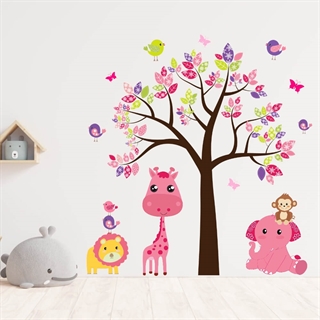 Ein bedruckter Wandaufkleber mit einem entzückenden Baum mit niedlichen Tieren