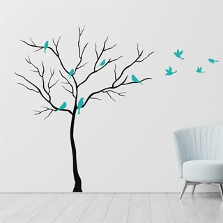 Einzigartiger Baum mit Vögeln Wandtattoo