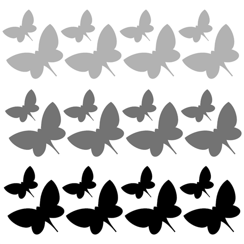 Wandsticker Schmetterlinge in Grau, Dunkelgrau und Schwarz und verschiedenen Größen