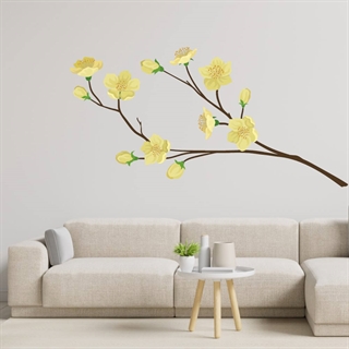 Zweig mit hellgelben Blüten - Wandaufkleber