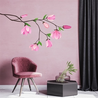 Zweig mit rosa Blumen - Wandaufkleber