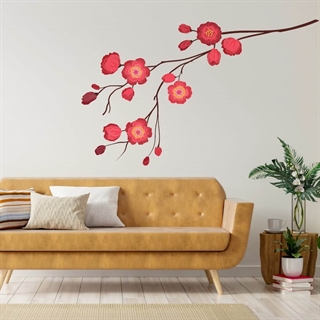 Zweig mit roten Blumen - Wandaufkleber