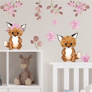 Süße Kinder-Wandaufkleber mit Fuchsjungen und Blumen