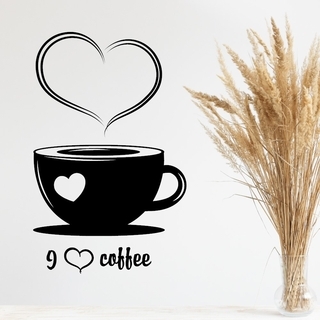 Wandtattoo mit Blume Kaffeetasse mit dem Text "I Love coffee"