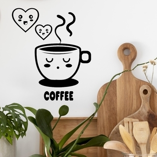 Wandtattoo mit einer süßen Kaffeetasse mit dem Text „Kaffee“