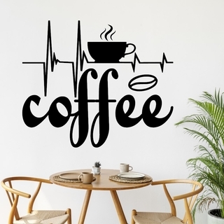 Wandaufkleber mit Kaffee-Herzschlag mit Tasse und Kaffeebohne