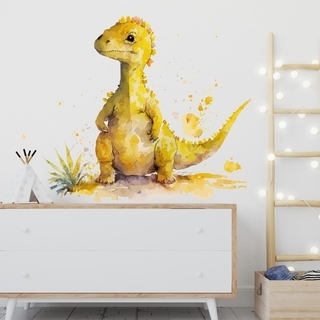 Aquarell-Wandaufkleber mit einzigartigen gelben Dinosauriern