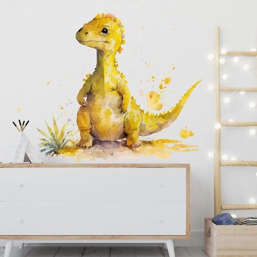 Aquarell-Wandaufkleber mit einzigartigen gelben Dinosauriern