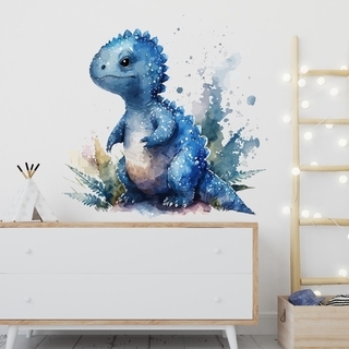 Aquarell-Wandaufkleber mit einzigartigen blauen Dinosauriern