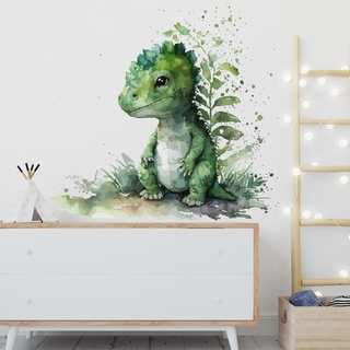Aquarell-Wandaufkleber mit einzigartigen grünen Dinosauriern