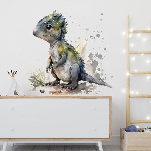 Aquarell-Wandaufkleber mit einzigartigen graubraunen Dinosauriern