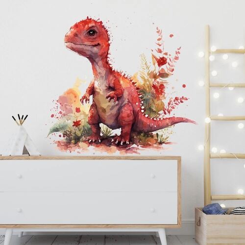 Aquarell-Wandaufkleber mit einzigartigen roten Dinosauriern