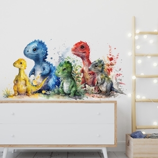 Aquarell-Wandaufkleber mit einzigartigen 5 Dinosauriern