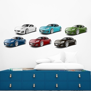 Wandstickerbogen mit 6 Sportwagen in verschiedenen Farben