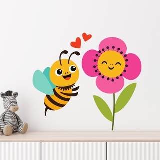 Wandaufkleber mit der süßesten Biene und der glücklichsten Blume