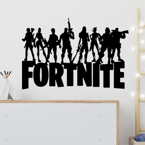 Wandaufkleber mit Fortnite-Text und allen Charakteren