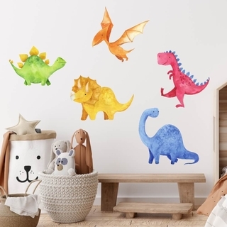 Schöne handgezeichnete Dinosaurier-Wandaufkleber in Aquarell für das Kinderzimmer