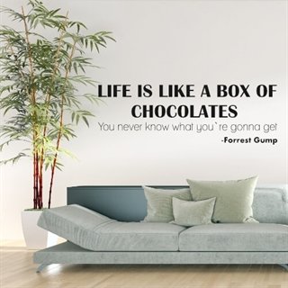 Wandsticker mit einem Zitat von Forrest Gump. Das Leben ist wie eine Schachtel Schokolade